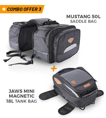 Combo 3: Mustang 50L Saddle Bag + Jaws Mini Magnetic 18L Tank Bag GuardianGears